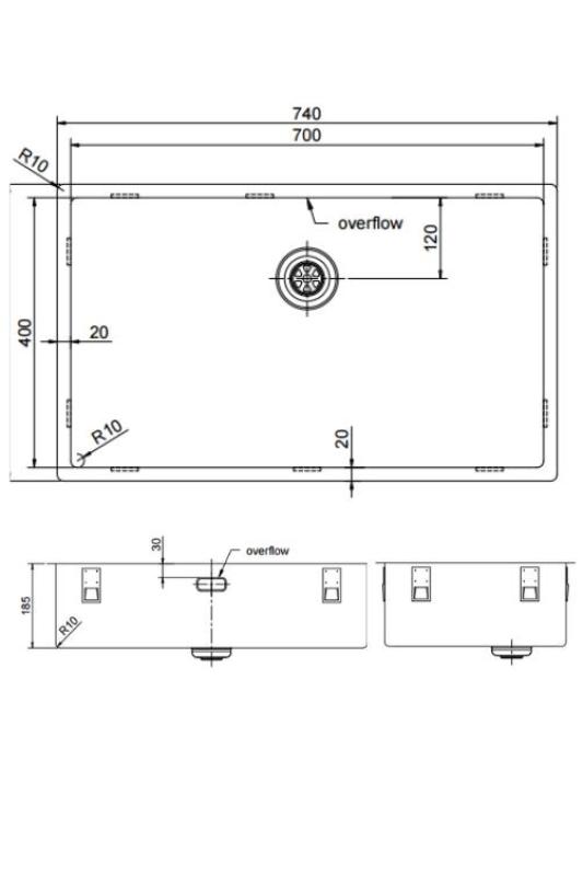 Pure.Sink Exclusivo large Copper sink 70x40 cm 10mm radius undermount, flush mount and top mount PEX7040-62