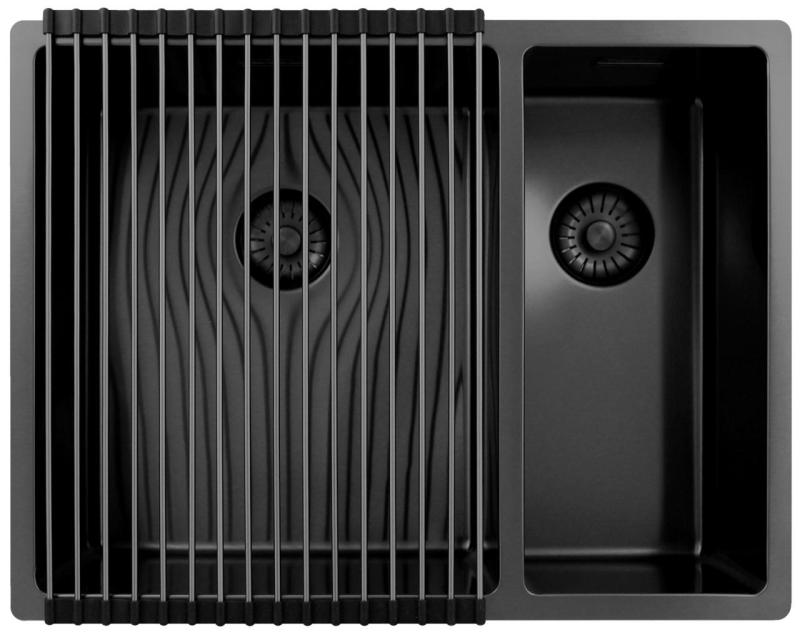 Pure.Sink Exclusivo Gun Metal 1,5 puolikas allas 34+18 cm 10mm säde PEX341840-61