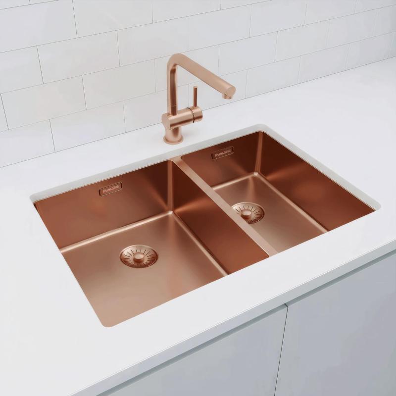 Pure.Sink Exclusivo Copper 1.5 one and a half bowl sink 34+18 cm 10mm radius PEX341840-62
