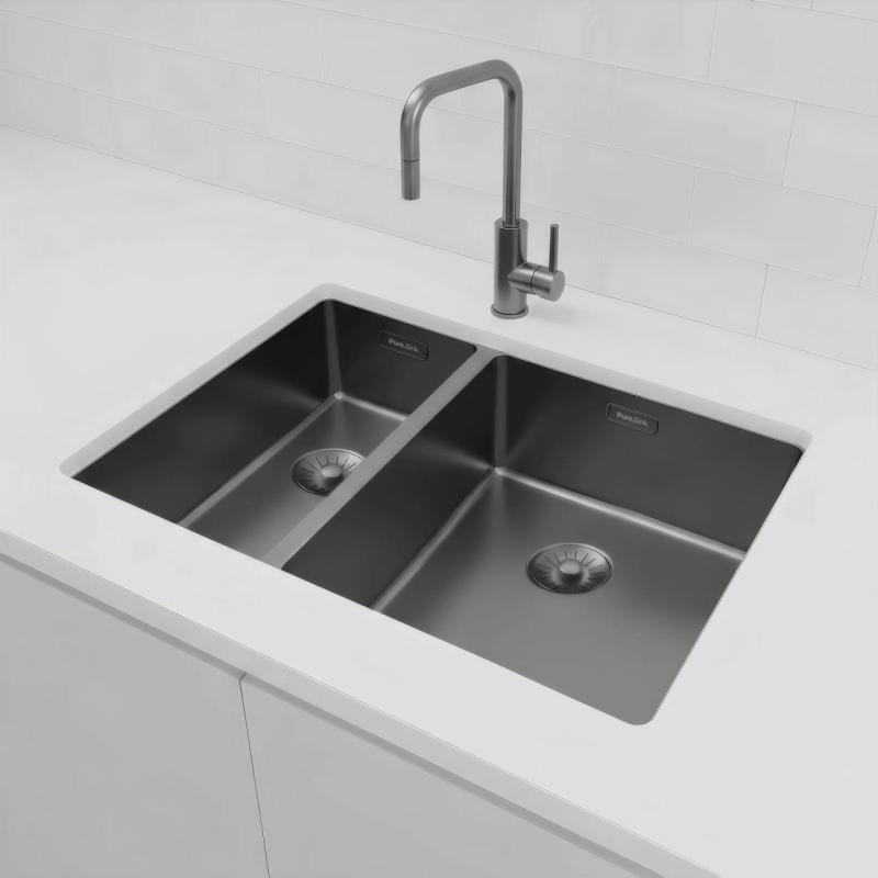 Pure.Sink Exclusivo Gun Metal 1,5 puolikas tiskiallas 18+34 cm 10mm säde PEX183440-61