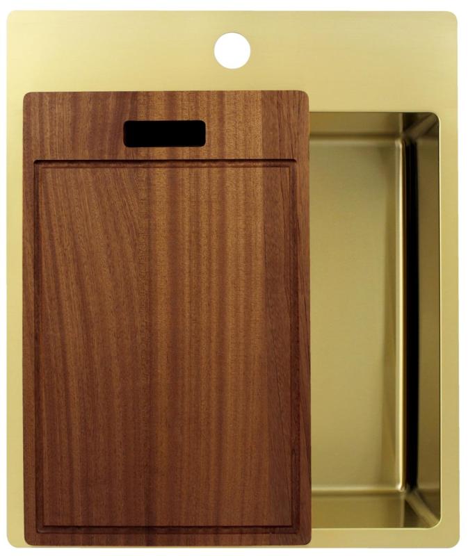 Pure.Sink Exclusivo Gold Sink 44x52 cm Tapwing with faucet hole bench 10mm radius PEX4040T-60