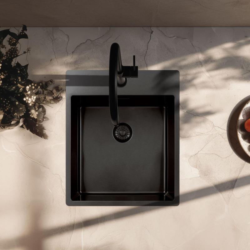 Pure.Sink Exclusivo Gun Metal sink 44x52 cm Tapwing with faucet hole bench 10mm radius PEX4040T-61
