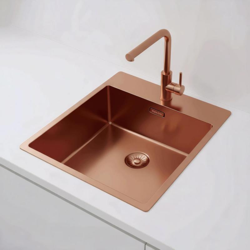 Pure.Sink Exclusivo Copper Sink 44x52 cm Tapwing with faucet hole bench 10mm radius PEX4040T-62