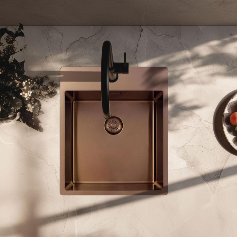 Pure.Sink Exclusivo Copper Sink 44x52 cm Tapwing with faucet hole bench 10mm radius PEX4040T-62