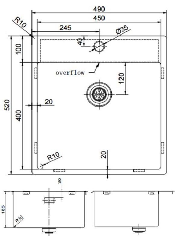 Pure.Sink Exclusivo Gold sink 49x52 cm Tapwing with faucet hole bank 10mm radius PEX4540T-60