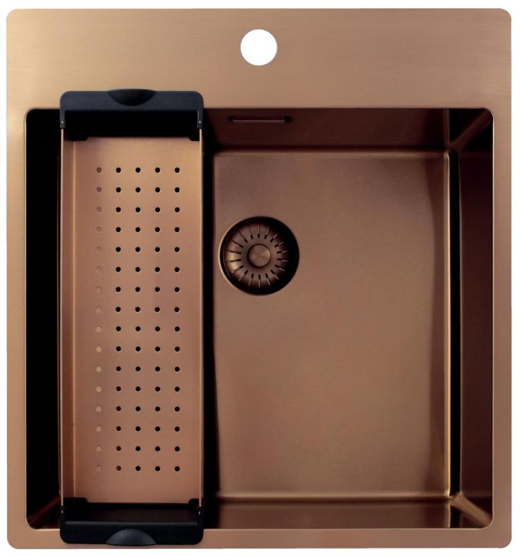 Pure.Sink Exclusivo Copper Sink 49x52 cm Tapwing with faucet hole bench 10mm radius PEX4540T-62