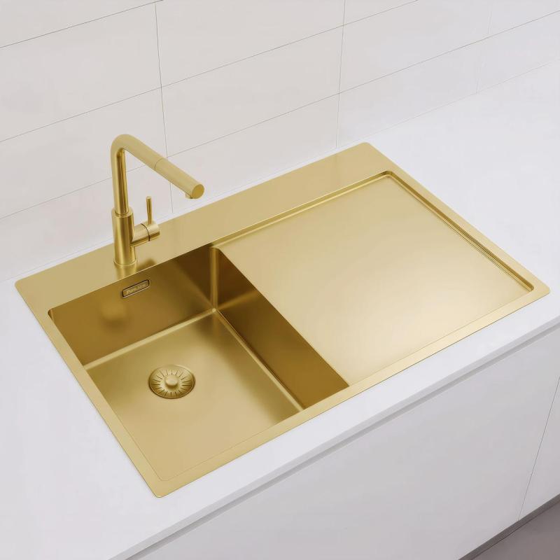 Pure.Sink Exclusivo Kultainen pieni pesuallas, jossa on tippakaukalo 78x52 cm Hana vasemmalla PEX3478LT-60