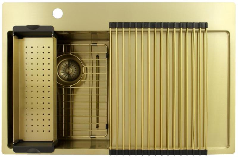 Pure.Sink Exclusivo Kultainen pieni pesuallas, jossa on tippakaukalo 78x52 cm Hana vasemmalla PEX3478LT-60