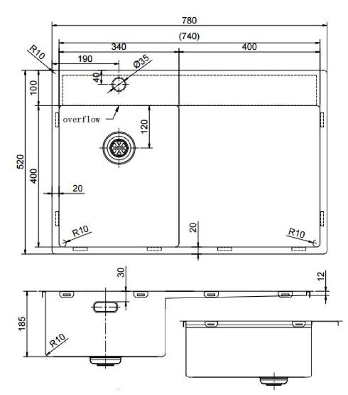 Pure.Sink Exclusivo Kultainen pieni pesuallas, jossa on tippakaukalo 78x52 cm Hana vasemmalla PEX3478LT-60