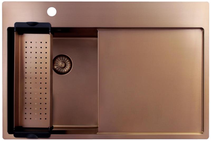 Pure.Sink Exclusivo Copper small sink with draining area 78x52 cm Tapwing left PEX3478LT-62