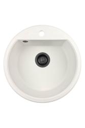 GraniteMy Bremen pyöreä graniittiallas 43 cm valkoinen päälle- ja alapuolinen rakentaminen hana-aukolla ja mustalla tulppalla 1208971312