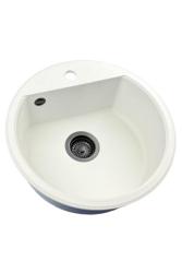 GraniteMy Bremen pyöreä graniittiallas 43 cm valkoinen päälle- ja alapuolinen rakentaminen hana-aukolla ja mustalla tulppalla 1208971312