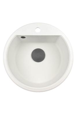 GraniteMy Bremen pyöreä graniittiallas 43 cm valkoinen päälle- ja alapuolinen rakentaminen hana-aukolla ja mustalla tulppalla 1208971312