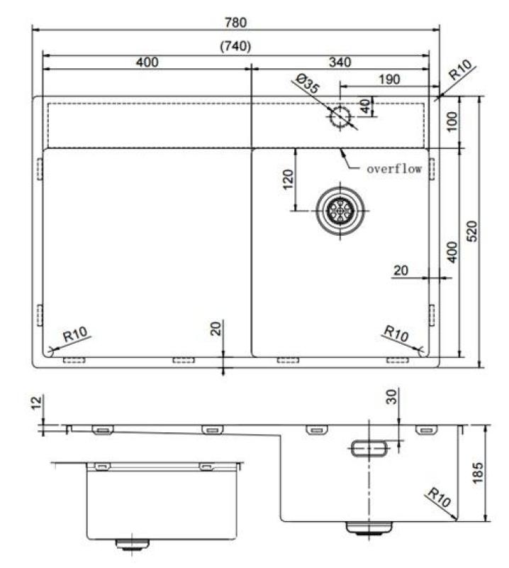 Pure.Sink Exclusivo Stainless Steel Small Sink with Draining Area 78x52 cm Tapwing Right PEX3478RT-02