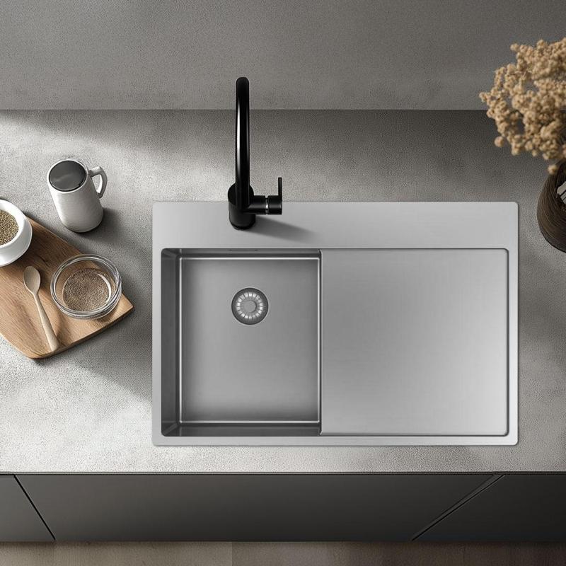 Pure.Sink Exclusivo Stainless Steel Small Sink with Draining Area 78x52 cm Tapwing Right PEX3478RT-02