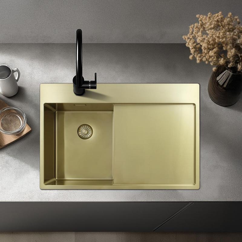 Pure.Sink Exclusivo Kultainen pieni pesuallas, jossa on tippakaukalo 78x52 cm Hana oikealla PEX3478RT-60