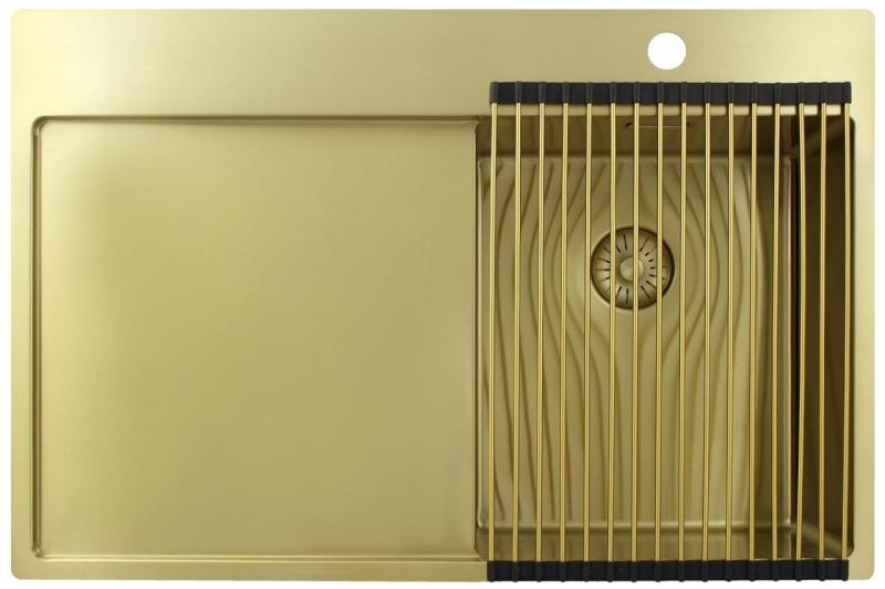 Pure.Sink Exclusivo Kultainen pieni pesuallas, jossa on tippakaukalo 78x52 cm Hana oikealla PEX3478RT-60