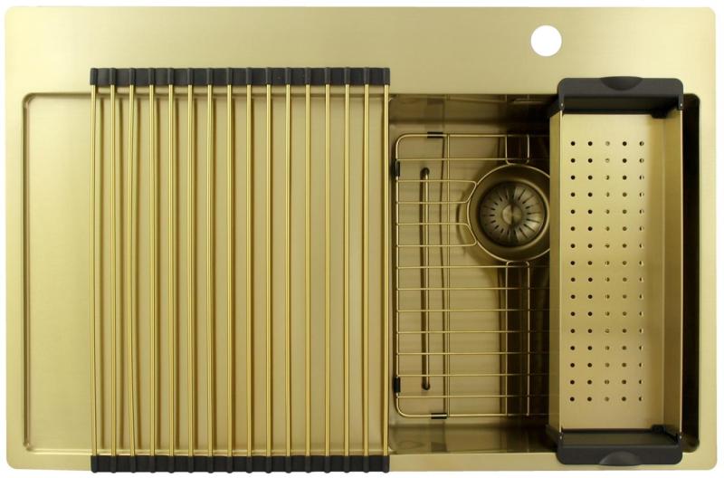 Pure.Sink Exclusivo Kultainen pieni pesuallas, jossa on tippakaukalo 78x52 cm Hana oikealla PEX3478RT-60