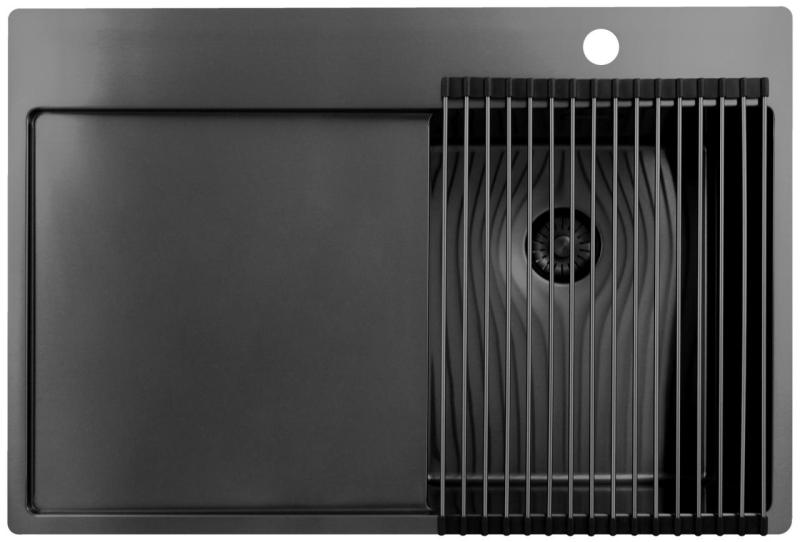 Pure.Sink Exclusivo Gun Metal small sink with draining area 78x52 cm Tapwing right PEX3478RT-61