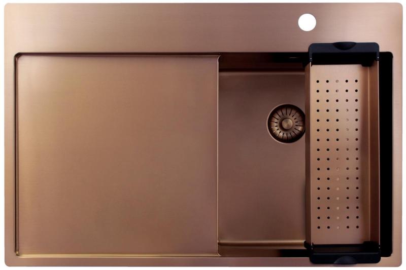 Pure.Sink Exclusivo Copper small sink with drainer 78x52 cm Tapwing right PEX3478RT-62