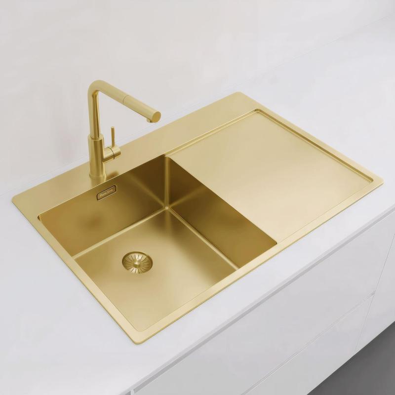 Pure.Sink Exclusivo Kultainen pesuallas ja tippualusta 78x52 cm Hana vasemmalla PEX4078LT-60