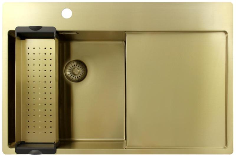 Pure.Sink Exclusivo Kultainen pesuallas ja tippualusta 78x52 cm Hana vasemmalla PEX4078LT-60