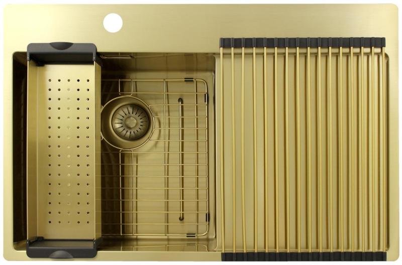 Pure.Sink Exclusivo Kultainen pesuallas ja tippualusta 78x52 cm Hana vasemmalla PEX4078LT-60