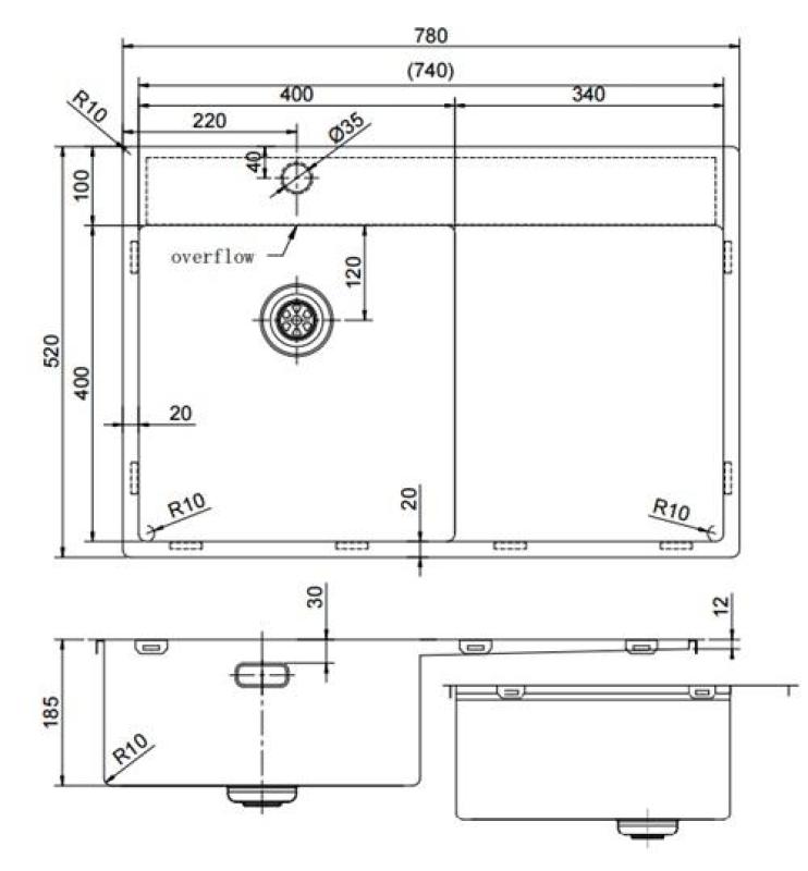 Pure.Sink Exclusivo Kultainen pesuallas ja tippualusta 78x52 cm Hana vasemmalla PEX4078LT-60