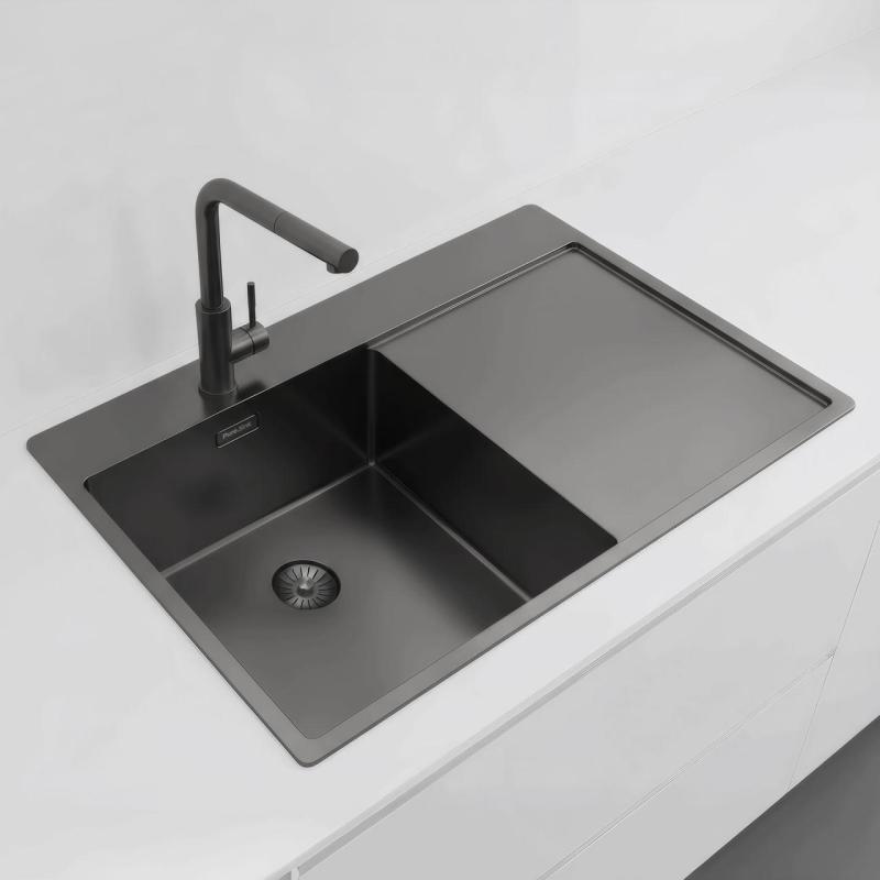 Pure.Sink Exclusivo Gun Metal sink with draining area 78x52 cm Tapwing left PEX4078LT-61