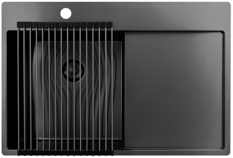 Pure.Sink Exclusivo Gun Metal sink with draining area 78x52 cm Tapwing left PEX4078LT-61