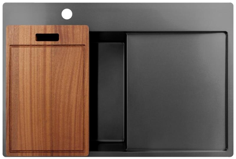 Pure.Sink Exclusivo Gun Metal sink with draining area 78x52 cm Tapwing left PEX4078LT-61