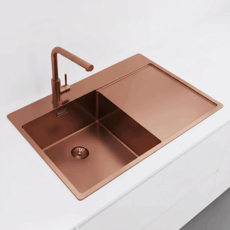Pure.Sink Exclusivo Copper Sink with Draining Area 78x52 cm Left Tapwing PEX4078LT-62