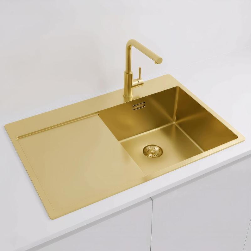 Pure.Sink Exclusivo Kultainen pesuallas ja tippakaukalo 78x52 cm Hana oikealla PEX4078RT-60