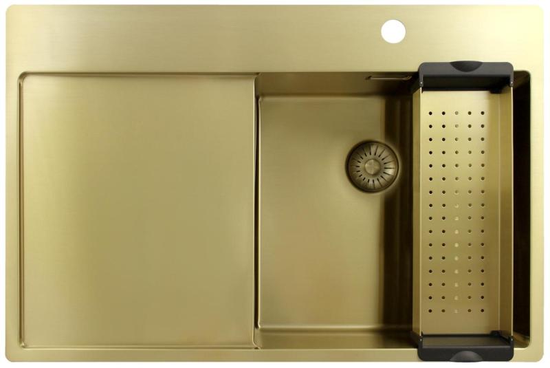 Pure.Sink Exclusivo Kultainen pesuallas ja tippakaukalo 78x52 cm Hana oikealla PEX4078RT-60