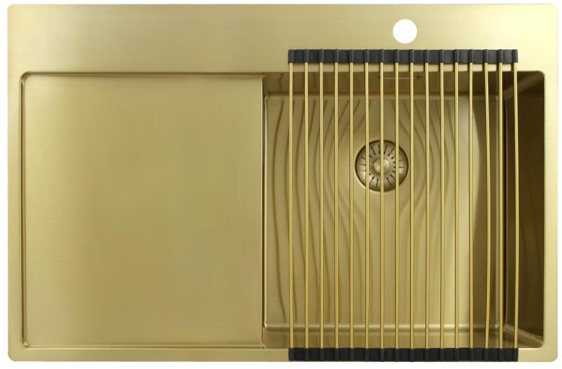 Pure.Sink Exclusivo Kultainen pesuallas ja tippakaukalo 78x52 cm Hana oikealla PEX4078RT-60