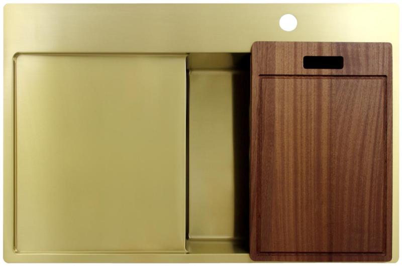 Pure.Sink Exclusivo Kultainen pesuallas ja tippakaukalo 78x52 cm Hana oikealla PEX4078RT-60