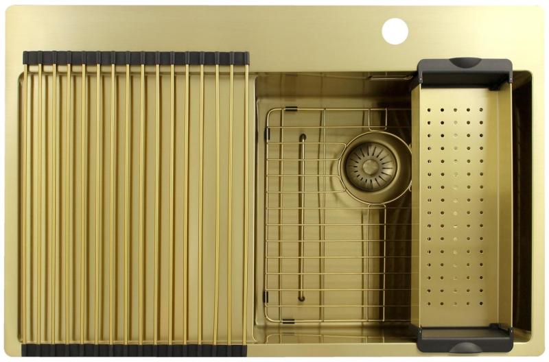 Pure.Sink Exclusivo Kultainen pesuallas ja tippakaukalo 78x52 cm Hana oikealla PEX4078RT-60