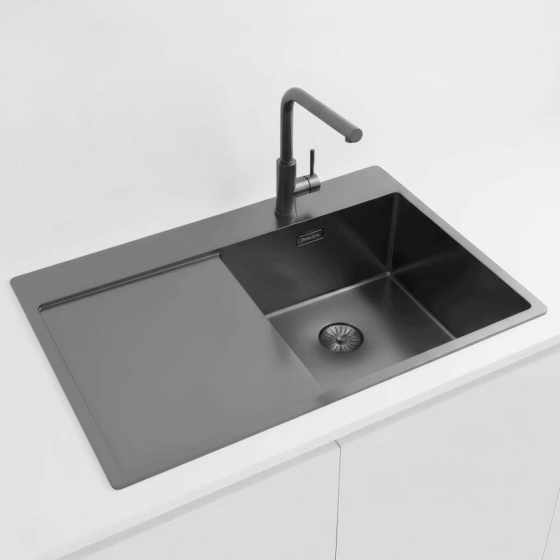 Pure.Sink Exclusivo Gun Metal sink with drainer 78x52 cm Tapwing right PEX4078RT-61