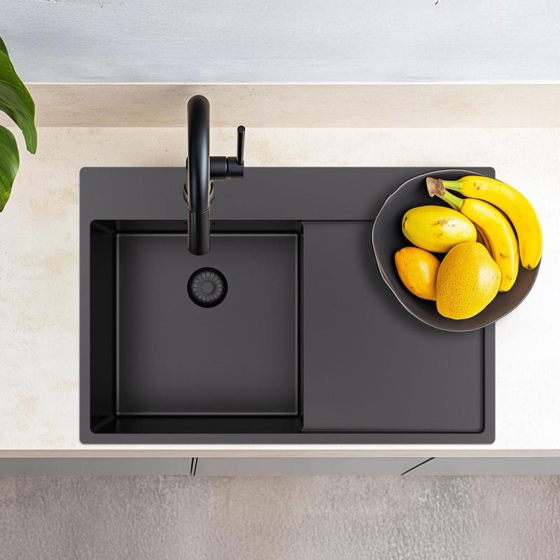 Pure.Sink Exclusivo Gun Metal sink with drainer 78x52 cm Tapwing right PEX4078RT-61