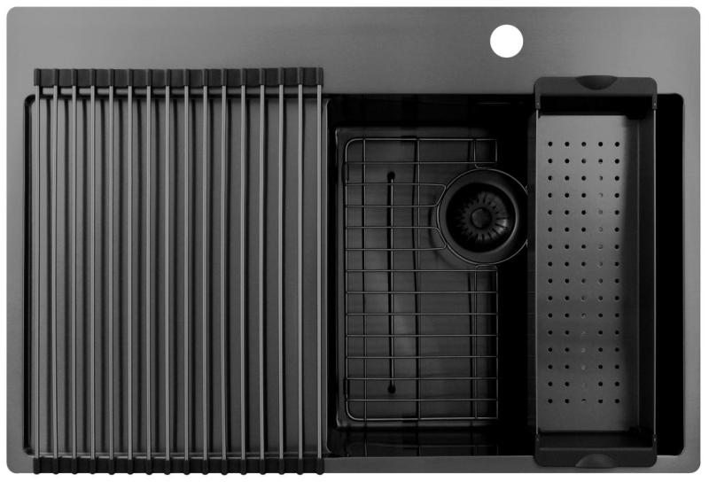 Pure.Sink Exclusivo Gun Metal sink with drainer 78x52 cm Tapwing right PEX4078RT-61