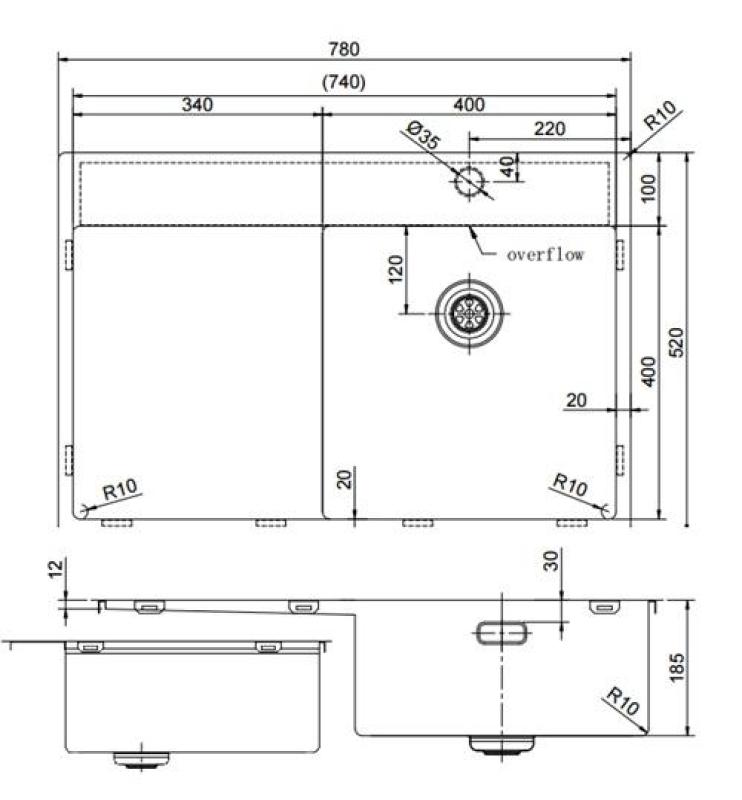 Pure.Sink Exclusivo Gun Metal sink with drainer 78x52 cm Tapwing right PEX4078RT-61