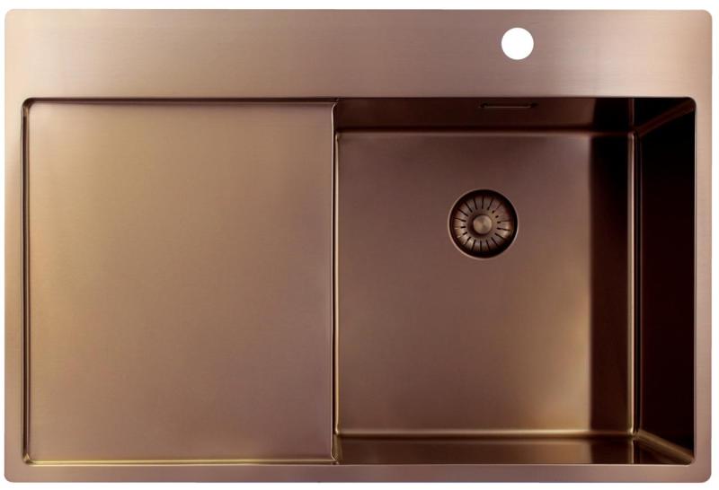 Pure.Sink Exclusivo Copper sink with draining area 78x52 cm Tapwing right PEX4078RT-62