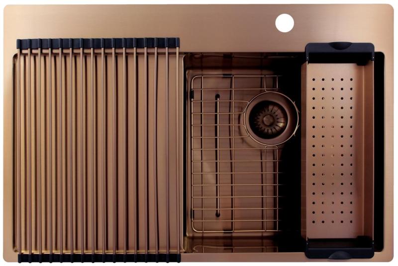 Pure.Sink Exclusivo Copper sink with draining area 78x52 cm Tapwing right PEX4078RT-62