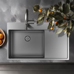Pure.Sink Exclusivo RST-allas, jossa tippuva osa 86x52 cm, Tapwing vasemmalla PEX5086LT-02
