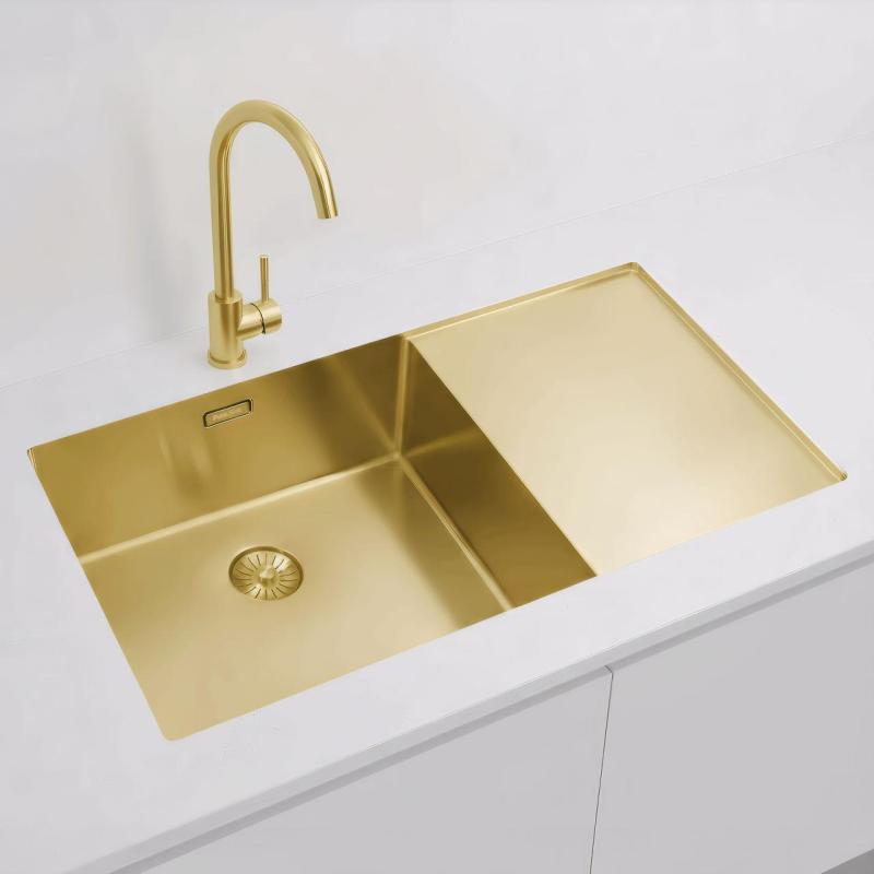 Pure.Sink Exclusivo Kultainen pesuallas ja tippualusta 86x52 cm Hana vasemmalla PEX5086LT-60