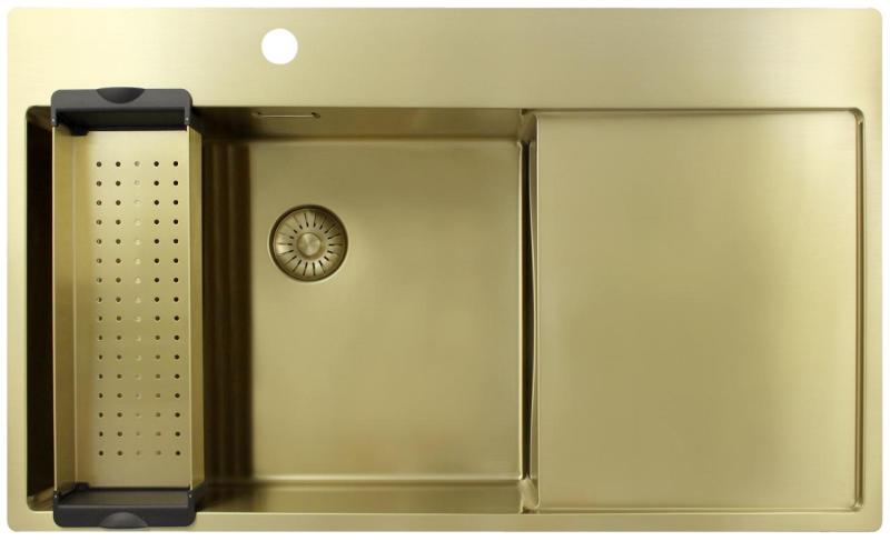 Pure.Sink Exclusivo Kultainen pesuallas ja tippualusta 86x52 cm Hana vasemmalla PEX5086LT-60