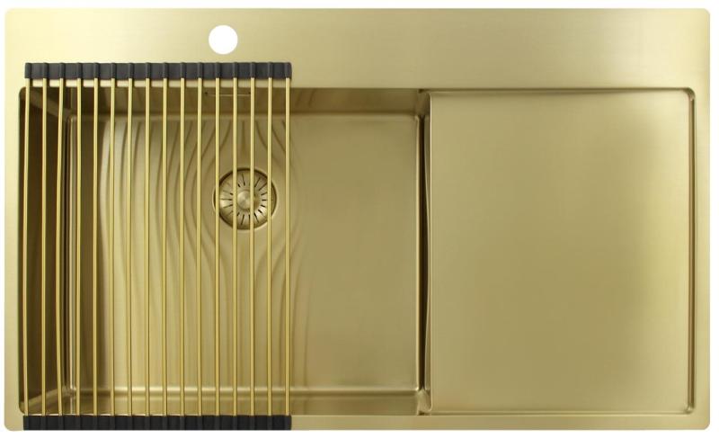 Pure.Sink Exclusivo Kultainen pesuallas ja tippualusta 86x52 cm Hana vasemmalla PEX5086LT-60