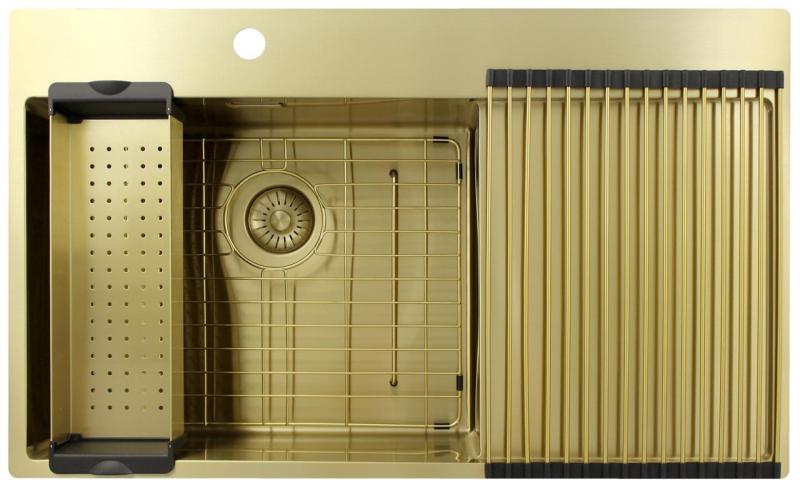 Pure.Sink Exclusivo Kultainen pesuallas ja tippualusta 86x52 cm Hana vasemmalla PEX5086LT-60