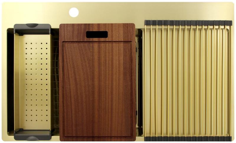 Pure.Sink Exclusivo Kultainen pesuallas ja tippualusta 86x52 cm Hana vasemmalla PEX5086LT-60