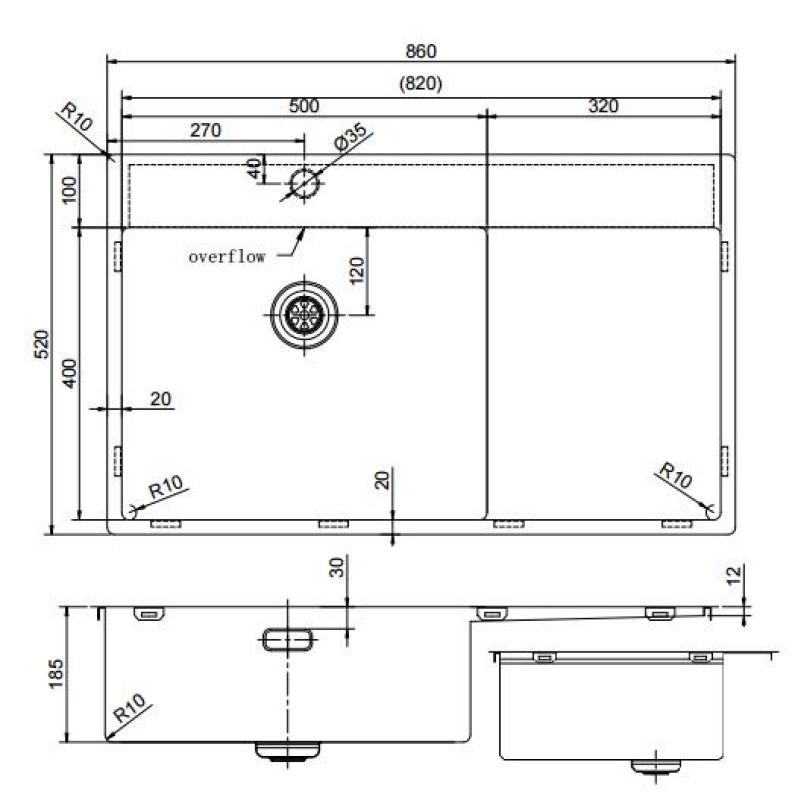 Pure.Sink Exclusivo Kultainen pesuallas ja tippualusta 86x52 cm Hana vasemmalla PEX5086LT-60